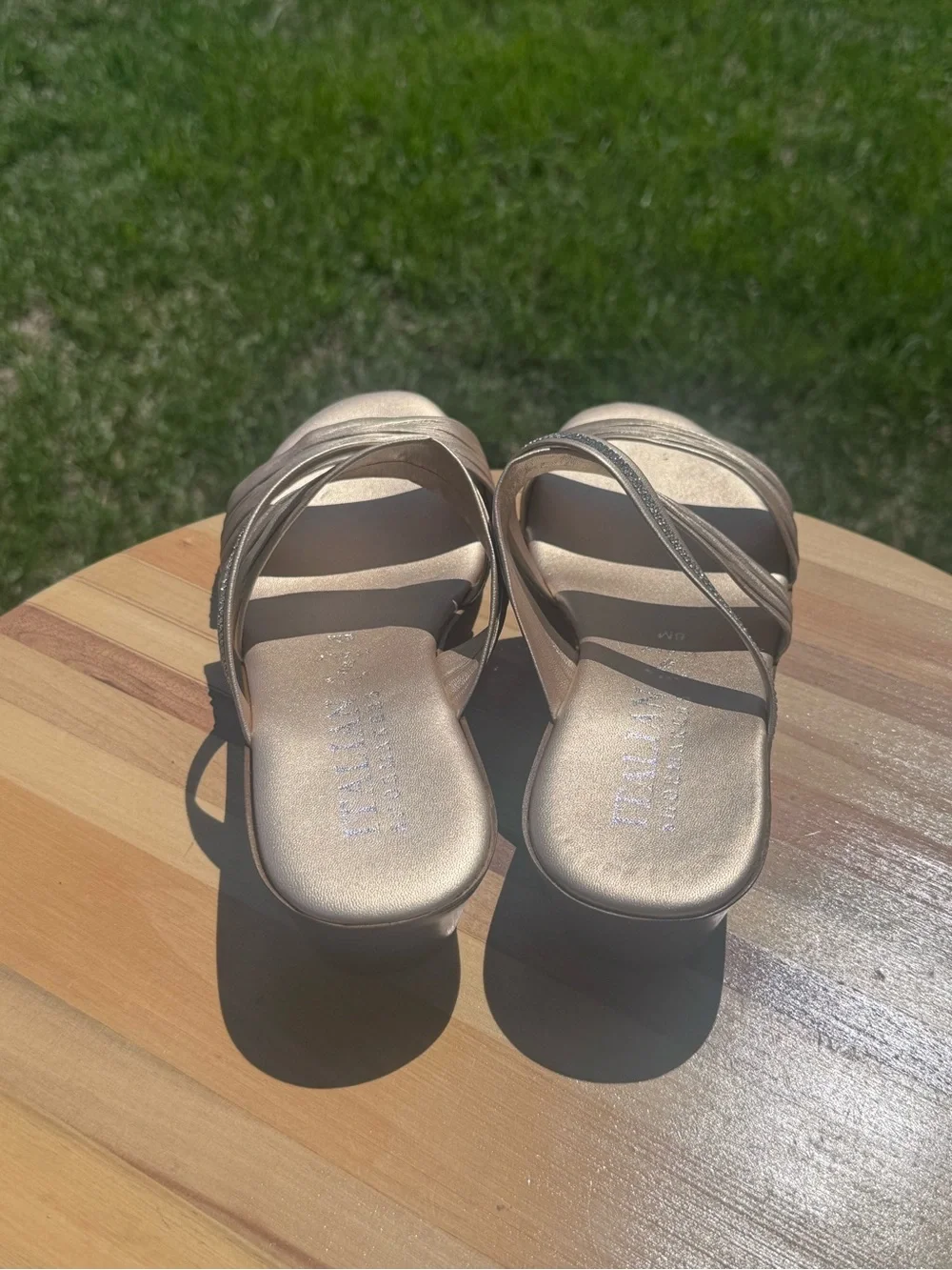 Ladies Italian Shoemakers Platinum Wedge Slide Sandals